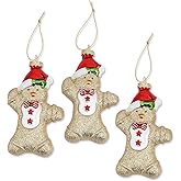 Lillian Vernon Gingerbread Man Christmas Ornaments - Set of 3, Large 3" x 5" Glass Ornament, Hanging String, Holiday Tree Décor, Gifts