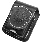 Handmade Fliptop Leather Lighter Pouch Holder Case with Pocket Belt Loop (Lion-Black)