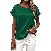 BTFBM Womens Summer Tops Satin Blouses Dressy Casual Crewneck Short Sleeve Shirts 2026 Spring Work Business Outfits