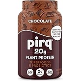 Pirq Dairy Free Protein Powder with 20g Protein, Plant Based, 2B CFU Probiotics, 25 Superfoods Greens and Fruits, Vegan, 0g Sugar (14 Servings) (Chocolate)