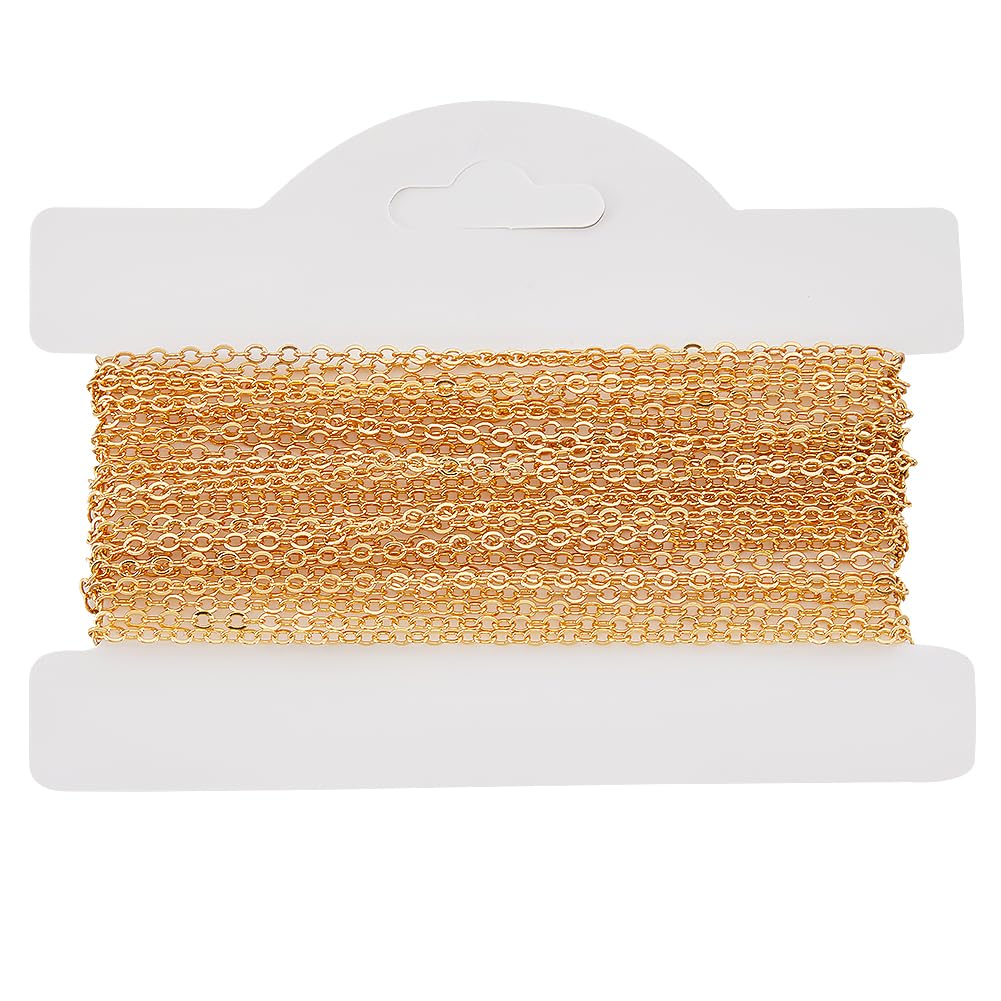 Beebeecraft 5M/16.4 Feet 2.1mm 18K Gold Plated Brass Flat Cable Chain Bulk Link Long Chain Necklace Findings for DIY Jewelry Making Supplies