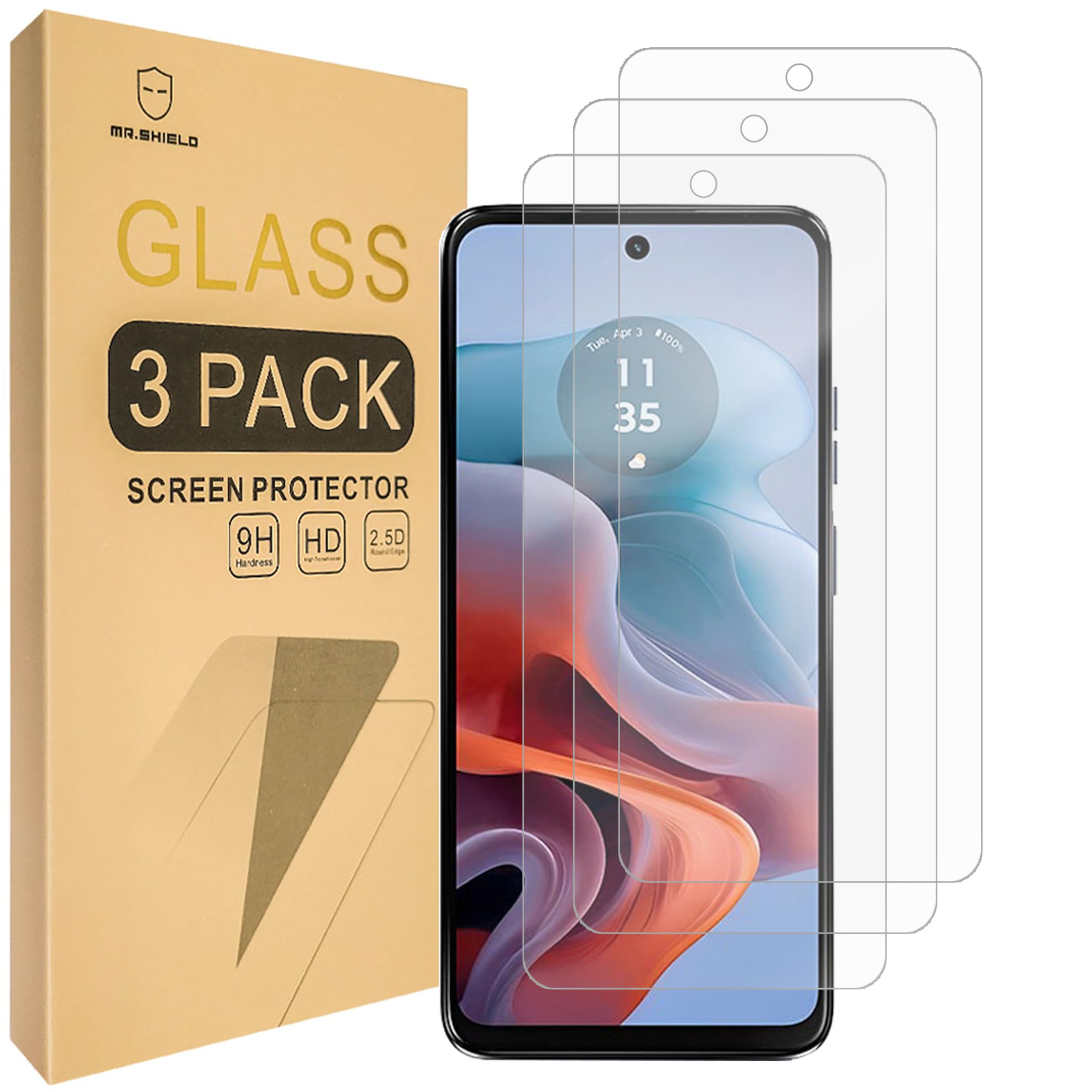 Mr.Shield Screen Protector Compatible with Motorola Moto G45 5G/ G34 5G [Tempered Glass] [3-PACK] [Japan Glass with 9H Hardness]