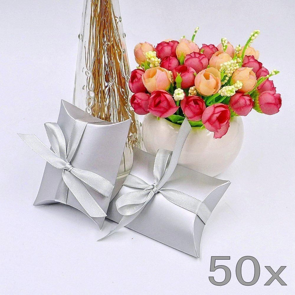 JZK 50x Pillow shape silver party favours box, wedding favors box - Image 5