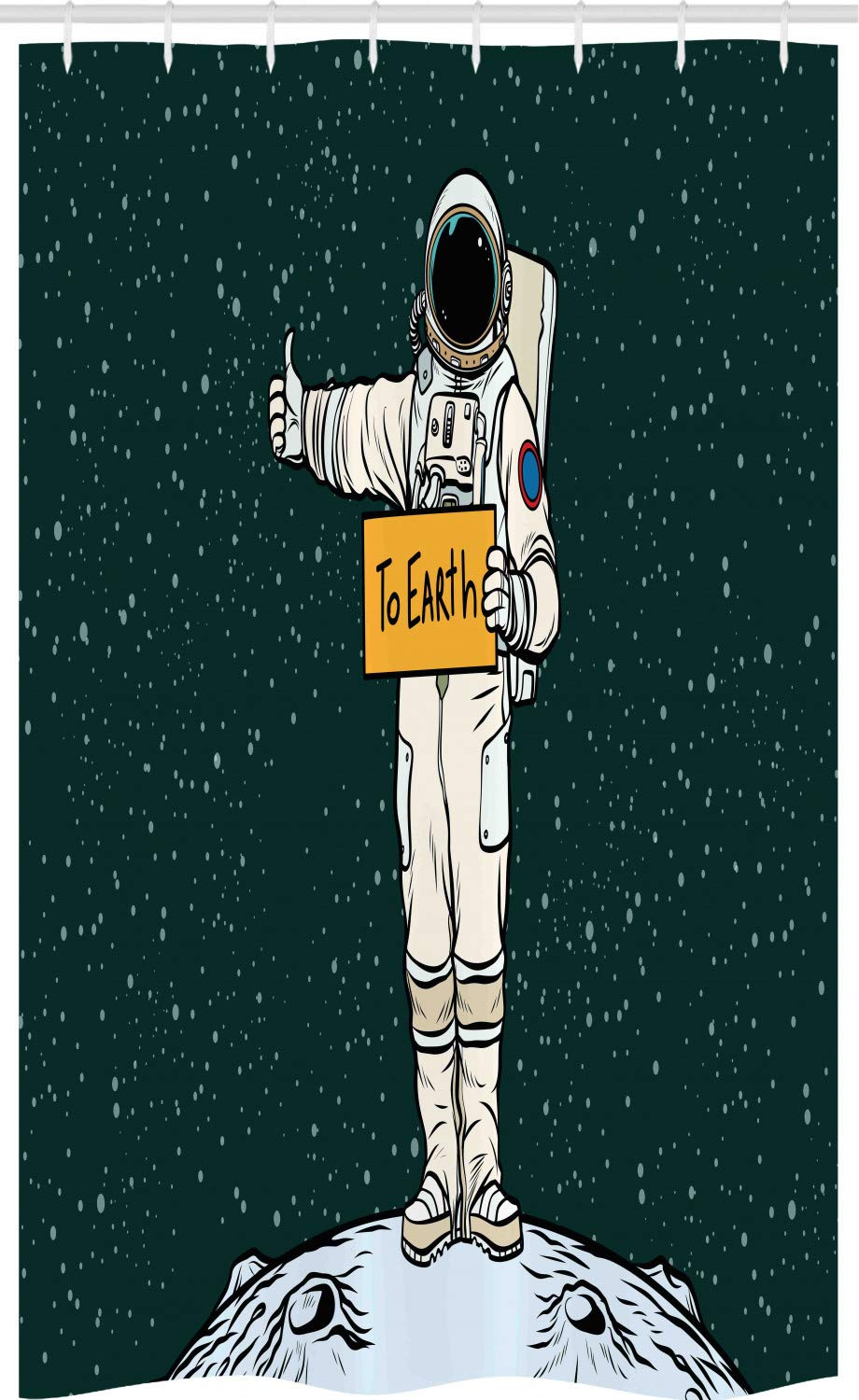 ABAKUHAUS Funny Stall Shower Curtain, Hitchhiking Astronaut, Fabric Bathroom Decor Set with Hooks, 47" x 70", Multicolor