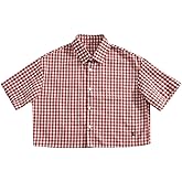 VIPWOLF Men's Plaid Shirts Gingham Short Sleeve Button Down Crop Tee Tops
