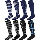 ShinyMatch 8 Pairs Men Dress Compression Socks Men Knee High Light Compression Socks 8-15 Mmhg Graduated Support Stockings for Father's Day Christmas Gift