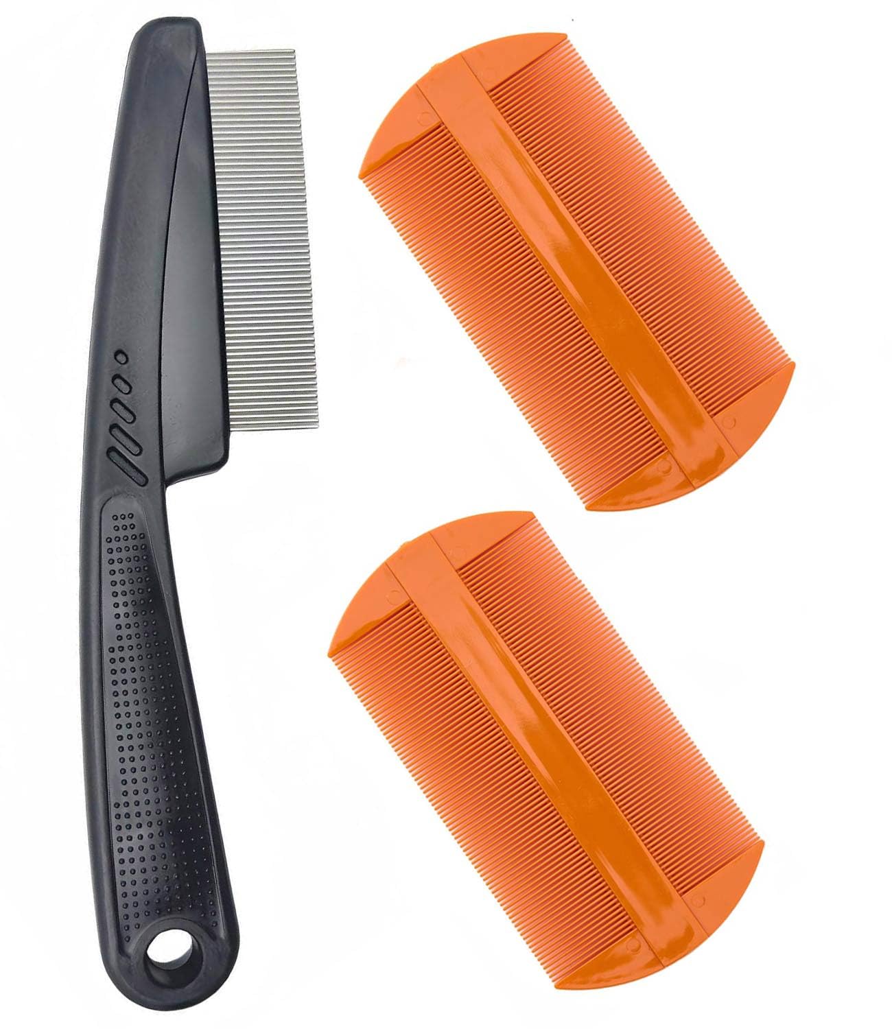 Photo 1 of Dandruff Comb Fine Tooth Scalp Detox Comb Lice for Women, Men & Kids Stainless Steel Scalp Detoxing, Sweep & Massage Hair Brush Tool for Hair Care (2PC Black+Orange)