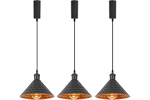 Kiven H-Type Track Lighting, 3-Light Modern Halo Track Pendant Light with Built-in Cable Wrapper, H Track Light Pedant Adjustable Length for Kitchen Shop,Black Finish, Gold Innner