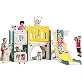 MOCUTEEN 8-in-1 Toddler Climber and Slide Playset with Basketball Hoop - Indoor/Outdoor Playground Gym Activity Center for Kids