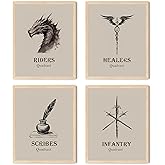 TwoDays Fantasy Dragon Wing Bookish Merch Room Decor - War College Four Quadrants Inspired Wall Art Prints for Fans Gifts, Romantasy Book Merchandise Posters (8" X 10", Set of 4, UNFRAMED)