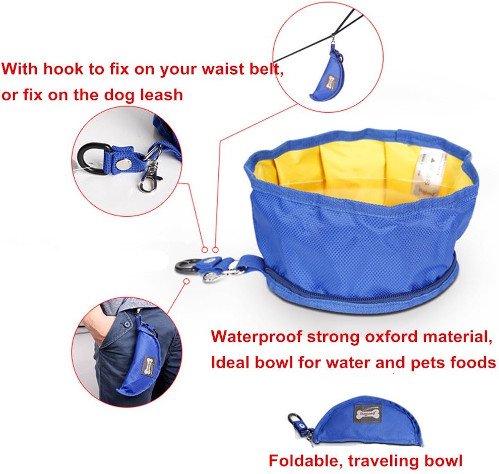 Dog Bowl Pet Food Water Bowl Collapsible Dog Bowl Waterproof Dog Bowls Pet Outdoor Portable Folding Waterproof Bowl(Blue) - Image 4