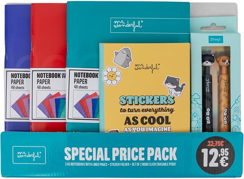 Pack Back to School Deep Colours – 2 Penne Cancellabili Bo-Bo, Adesivi e 3 Quaderni A5