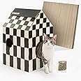 Conlun Cardboard Cat House with Scratch Pad & Catnip, Cat Play Scratching House for Indoor Hideaway Furniture, Heavy Duty Sturdy Cardboard Scratcher, Easy to Assemble Birthday Gift