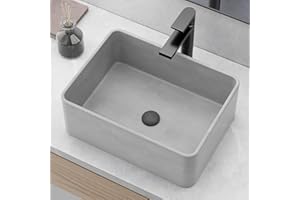 SMART CASTLE Bathroom Vessel Sinks Concrete Vessel Sink Rectangular 16"x12" Small Bathroom Sink Above Counter Vanity Sink, Countertop Bathroom Sink Bathroom Washing Art Basin Smooth Surface Light Grey