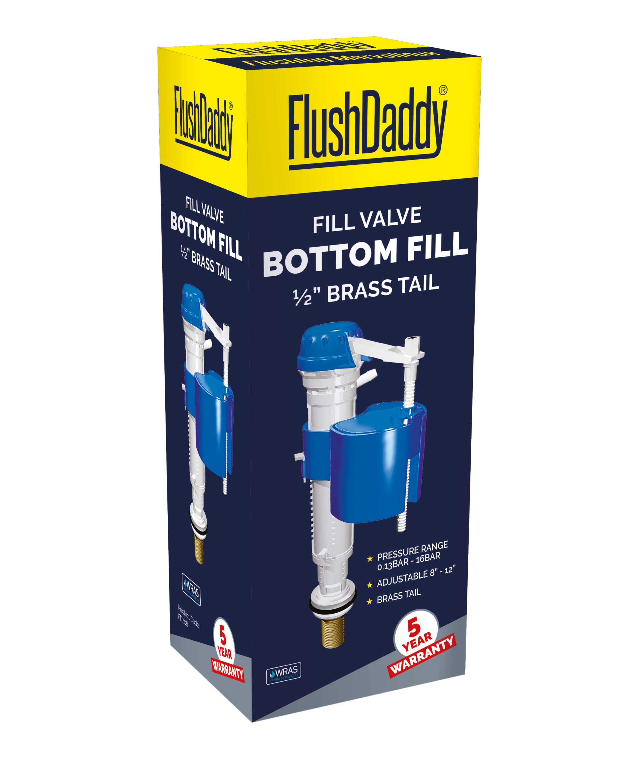 FLUSHDADDY NJ208 Bottom Entry Anti Syphon Adjustable Fill Valve with 0.5-Inch Brass Tail,