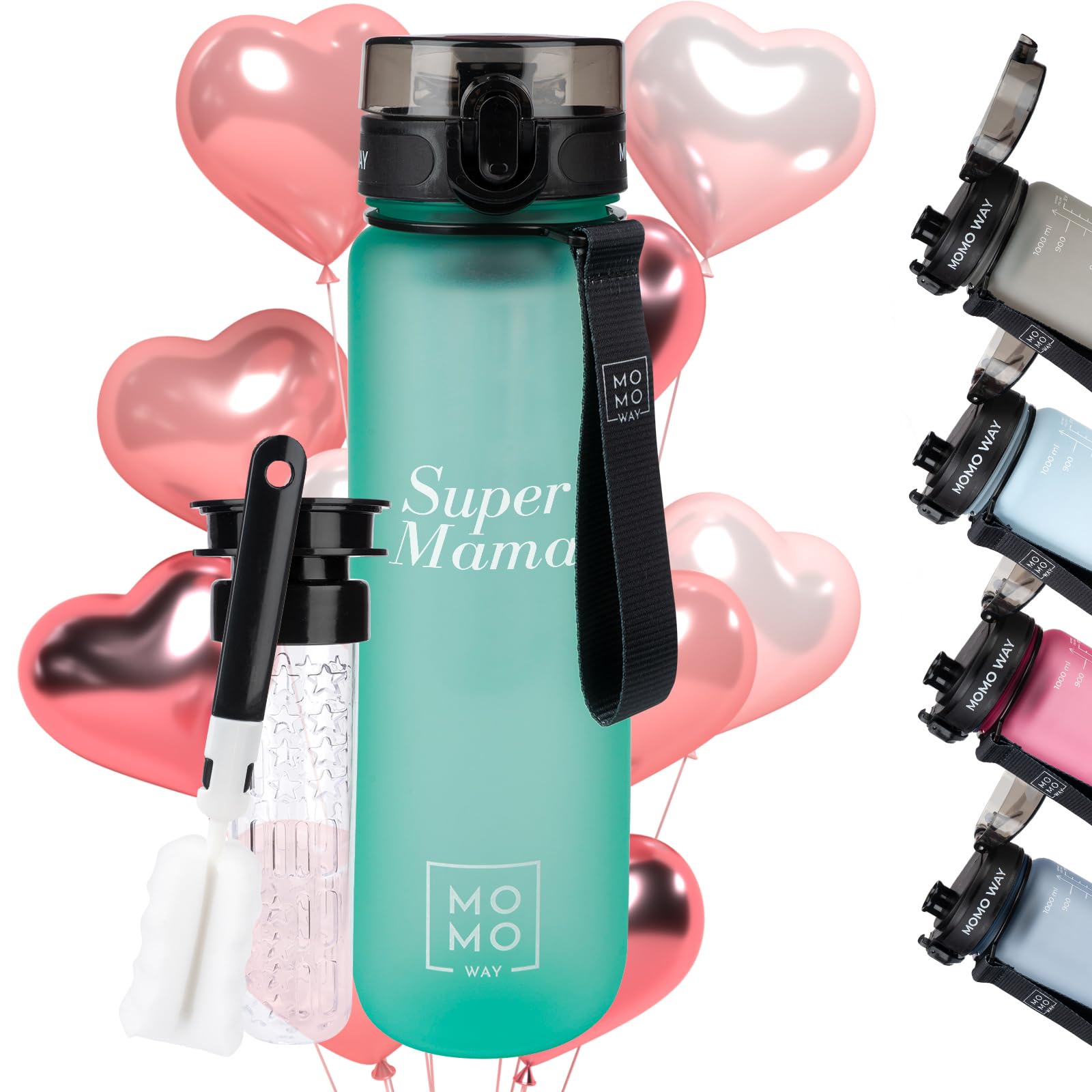 MOMO WAY Super Mama Drinking Bottle BPA-Free Tritan Water Bottle Gift for the Best Mum Mother's Day Gift Super Mama 1000ml — image 1