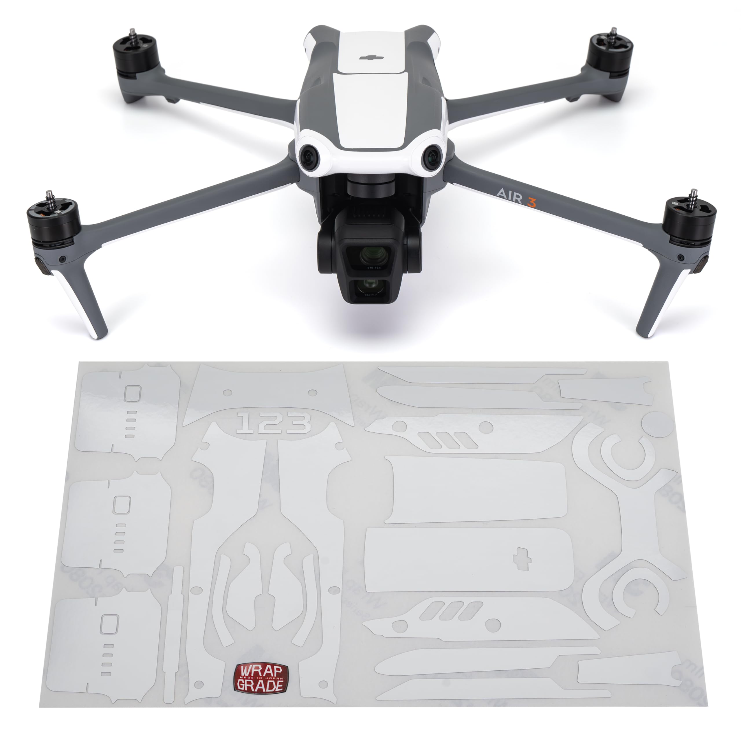 WRAPGRADE Skin Stickers compatible with DJI Air 3 | Accent Color (RACING WHITE)