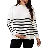 MARI GABRIEL Womens Maternity Sweater Winter Tops Striped Fall Warm Mock Neck Split Pullover Long Sleeve Pregnancy Clothes