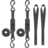 Masterwise Tie Down Straps with Hooks, 1"x8' Cam Buckle Tiedown Set, 2 Pack | with Integrated Soft Loops for Motorcycle, Kayak, Car, Truck, Dirt Bike, 1200lbs Break Strength