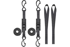 Masterwise Tie Down Straps with Hooks, 8 feet 1200lbs Break Strength Cam Buckle Tiedown Set with Integrated Soft Loops for Motorcycle, Kayak, Car, Truck, Dirt Bike (Black, 1" x8',Pack of 2)