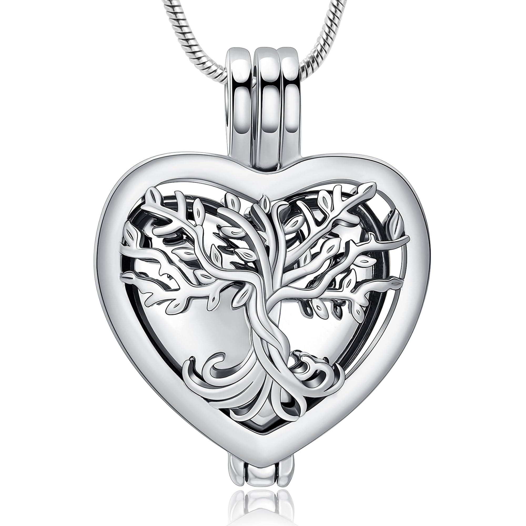 VCCWYQK Tree of Life Heart Urn Necklace for Ashes for Women Men Cremation Jewelry Keepsake Memorial Lockets for Loved One Ash Holder