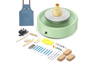 Alldeer Mini Pottery Wheel Machine - 6" Upgraded Clay Wheel for Beginners & Kids, 75W Motor, Adjustable Speed, Low Noise Ceramic Making Kit with 18PCS Sculpting Tools, Ideal for Home DIY (Green)