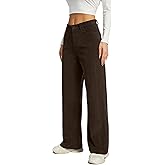 KICZOY Women's Corduroy Loose Mid Rise Pant Casual Fall Straight Leg Elastic Waist Pants with Pockets