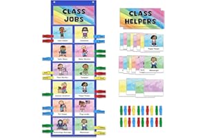 ABCxGOOD Class Jobs Pocket Chart Class Management Educational Pocket Chart Teacher's Helper, Preschool Classroom Must Haves Supplies, Great for Classroom Homeschool. (Blue) (Blue, 29.5"*10")