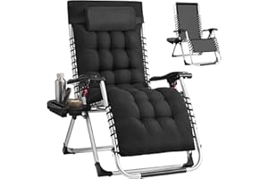 SONGMICS Folding Zero Gravity Chair, Padded Sun Lounger with Removable Cushion, Steel Frame, Supports up to 110 kg, Adjustabl