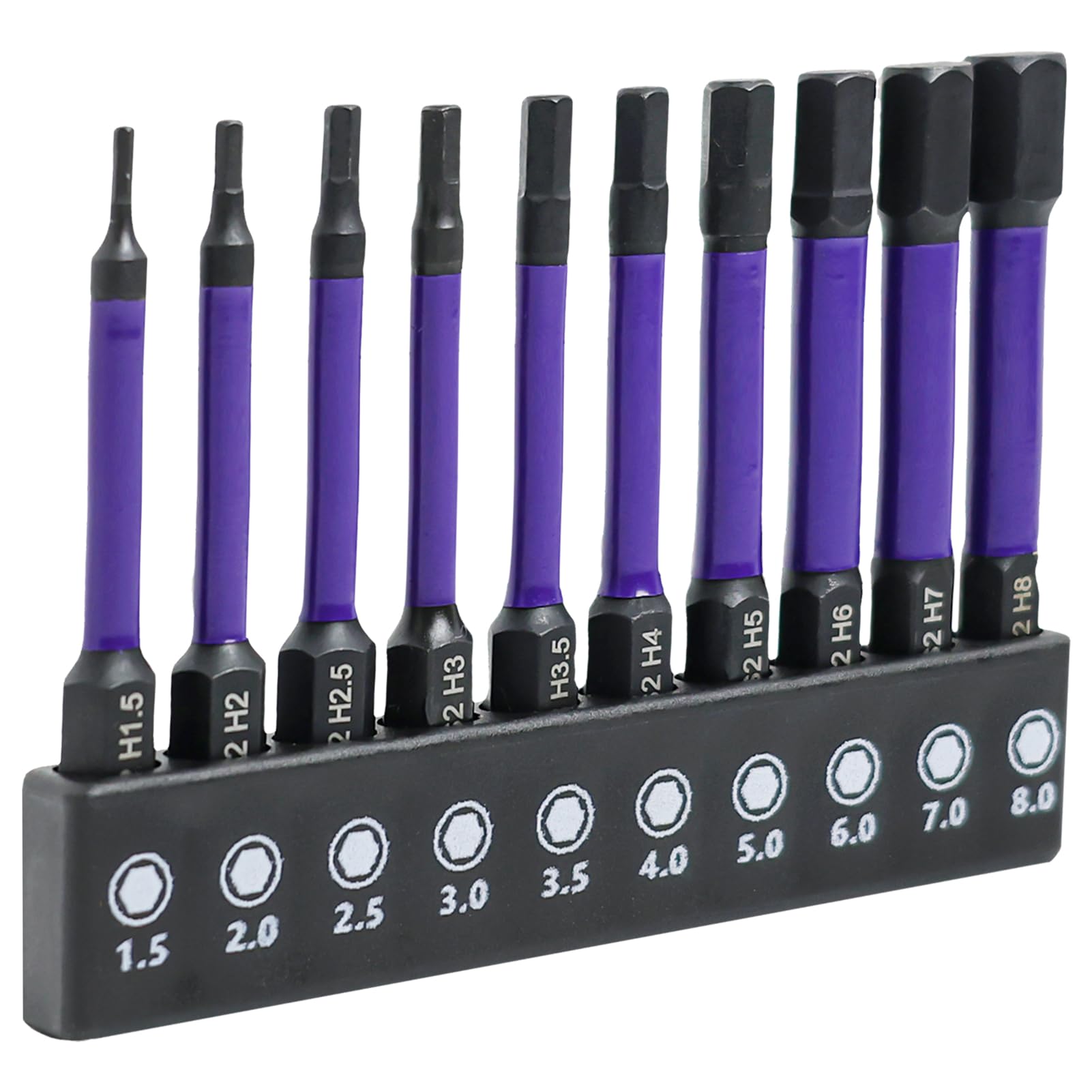 LANAFAY Impact Hex Head Allen Key Bit Set, 10pcs H1.5mm-H8mm Magnetic Wrench Drill Bit Set, 1/4" Hex-Shank S2 Steel Hexs Bits Sets Driver Bits with 50MM Long Magnetic Bit Holder
