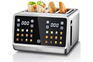 Yabano 4-Slice Toaster with Smart Touch Control, 6 Shade Levels & 6 Bread Settings, Extra Wide Slot for Bagels/English Muffin