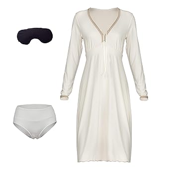 Nachtkleid aus Bio Bambus; Damen Langarm-Nachthemd; Klassisch Schlafkleid für Frauen; Made IN EU; Bonus Brazilian Unterwäsche