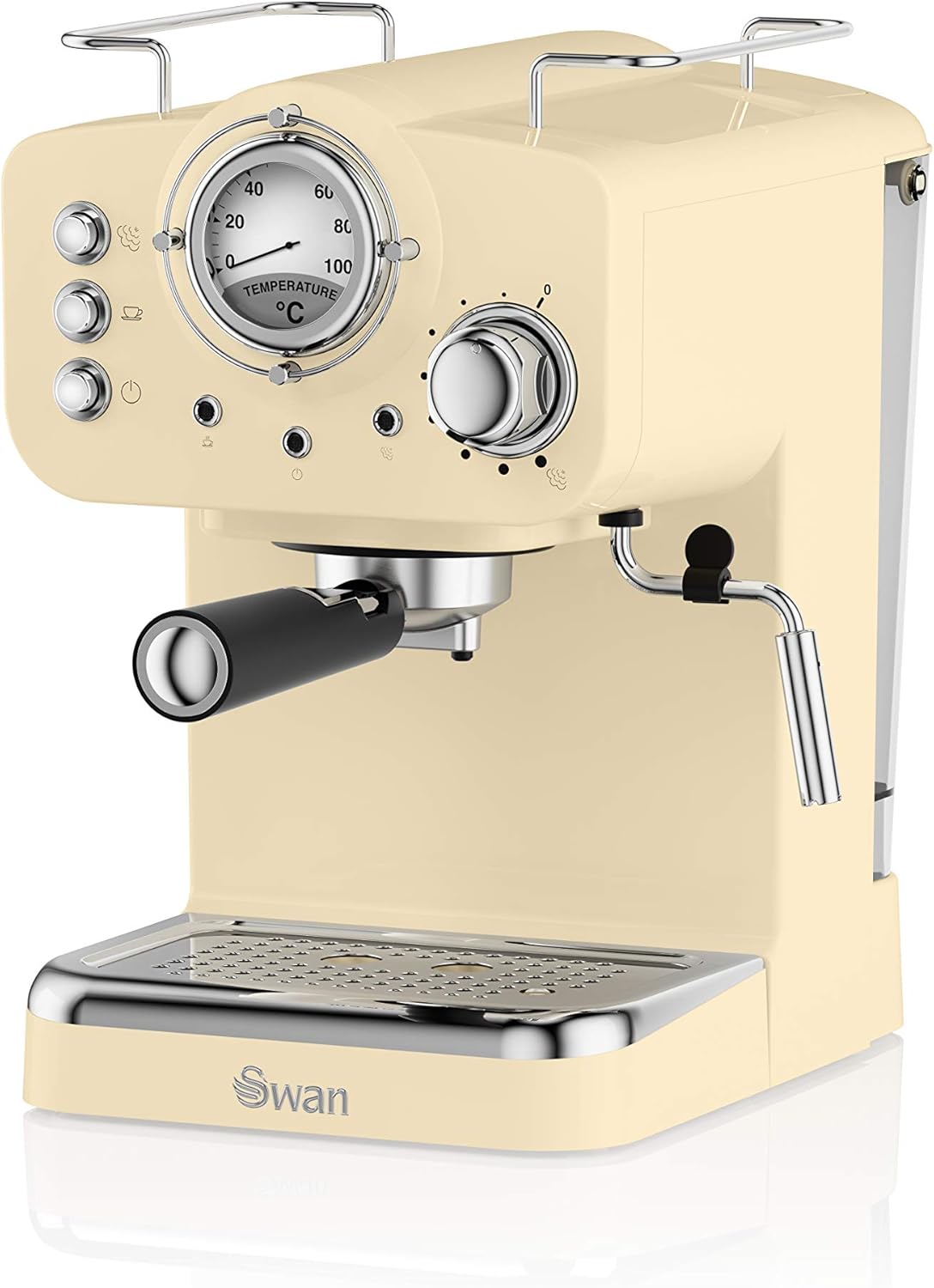 Swan Retro Pump Espresso Coffee Machine, Cream, 15 Bars of Pressure, Milk Frother, 1.2L Tank