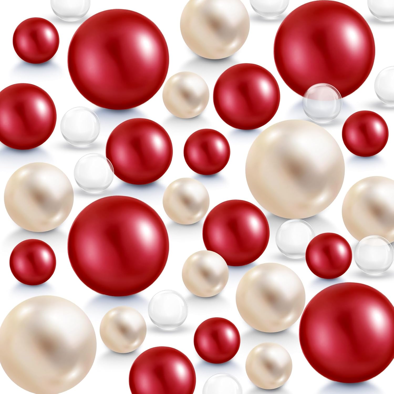 Vase Fillers - 200 Pieces Pearl for Vase Filler and 5000 Transparent Water Gels No Hole Decorative Beads for Wedding Centerpiece Home Table Decor (Bright Red, Gold)