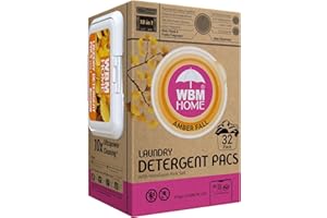 WBM Home Laundry Detergent Pods, 32 Count | Amber Fall Fragrance | 10 in 1 Laundry pods Detergent Ultra Power Cleaning with Plant-Based Scent, Extra Protection With 4D Stain Remover