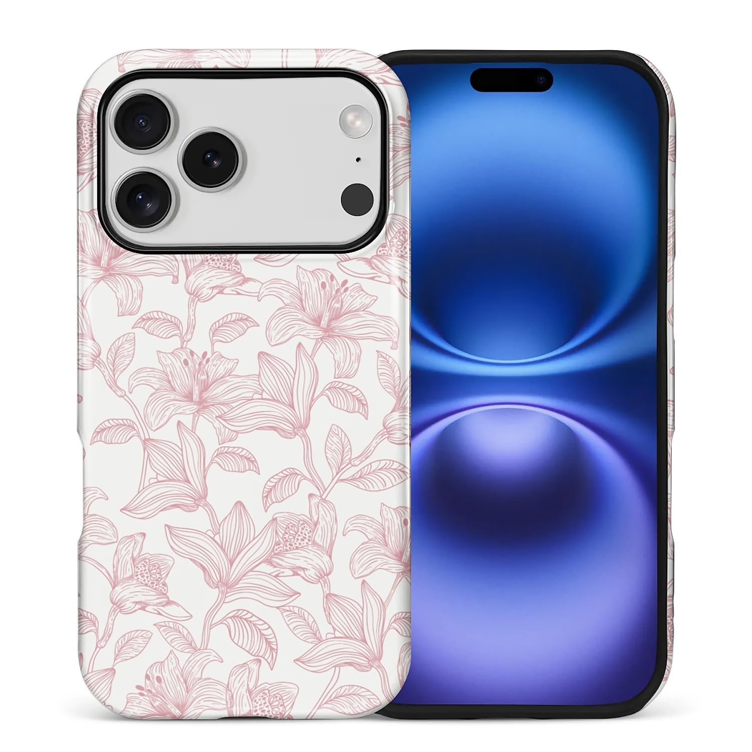 ilikediy for iPhone 17 Pro Case, Aesthetic Pink Lily Hybrid 2 Layer Hard Shell Silicone Protective Pattern Design Case