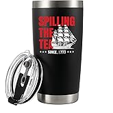 Spilling The Tea Since 1773 History Gifts Patriotic Mugs Patriotism History Teacher Gifts Funny Vacuum Insulated Stainless Steel Tumbler with Removable Lid and Straw 20 oz Black