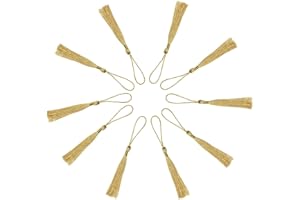 Sowaka 50 Pcs Tassel Silky Soft Mini Floss Handmade Tassels with Loop for Bookmark Jewelry Making Keychain Souvenir DIY Crafting Project Supplies Chinese Knot (Light Gold)