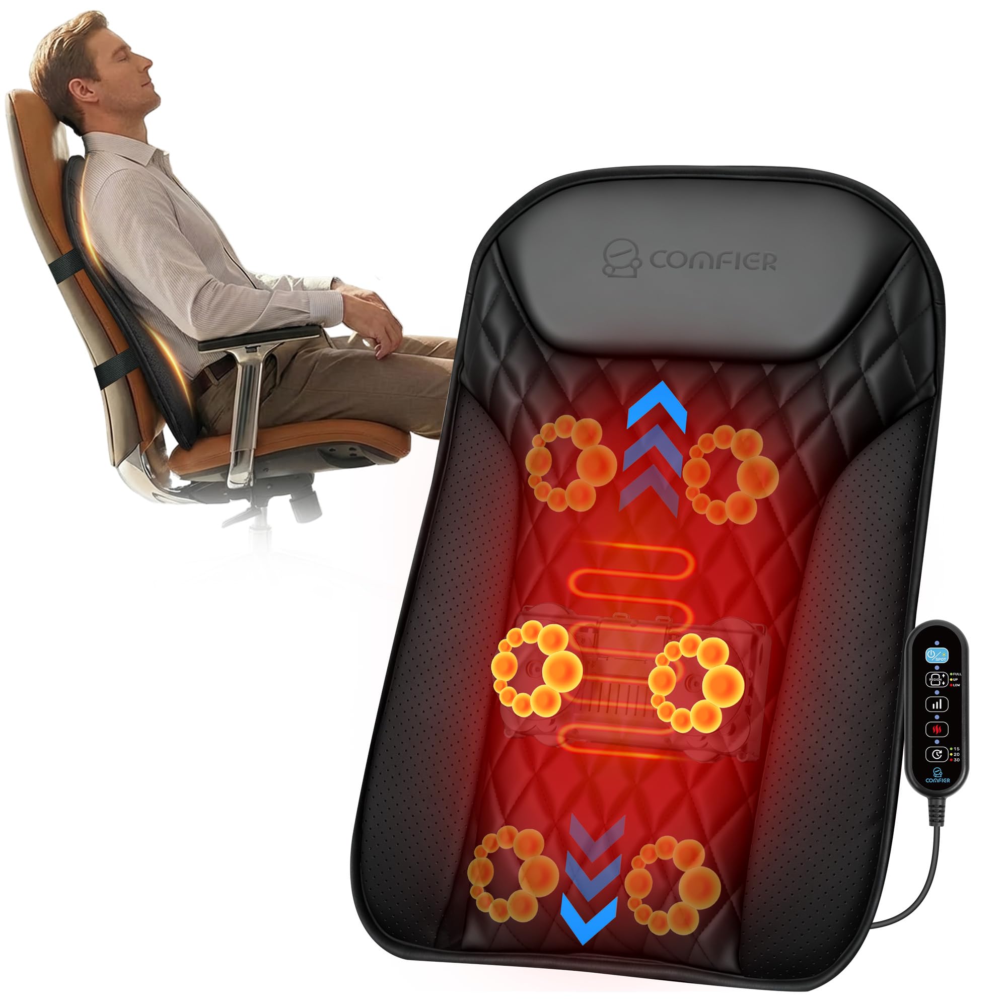 Photo 1 of COMFIER Ultra-Slim Back Massager for Chair, Up–Down Moving 10 Massage Nodes, 4D Deep Tissue Chair Massager for Office Chair, Heated Massage for Upper & Lower Back