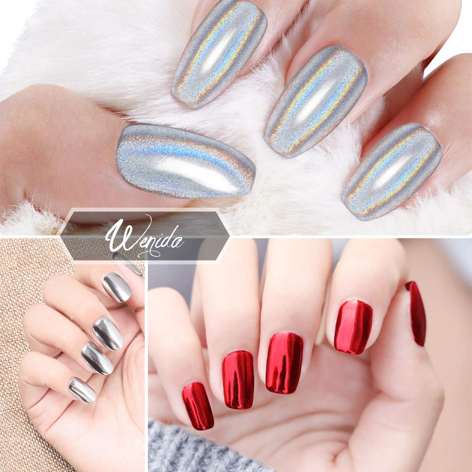 Nail Powder Wenida 8 Colors 1g/Jar Holographic Chrome Mirror Laser Synthetic Resin Pigment Manicure Art Decoration With 8pcs Eyeshadow Sticks: Beauty