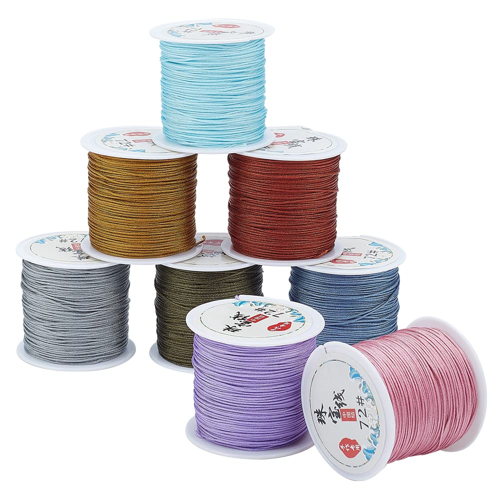 PandaHall 393yard/360m 0.8mm Nylon Beading String Cord, 8 Colors Chinese Knotting Cord Macrame Nylon Cord for Kumihimo, Braided Bracelets, Necklaces, Macrame Craft, Wind Chime, Jewellery Making