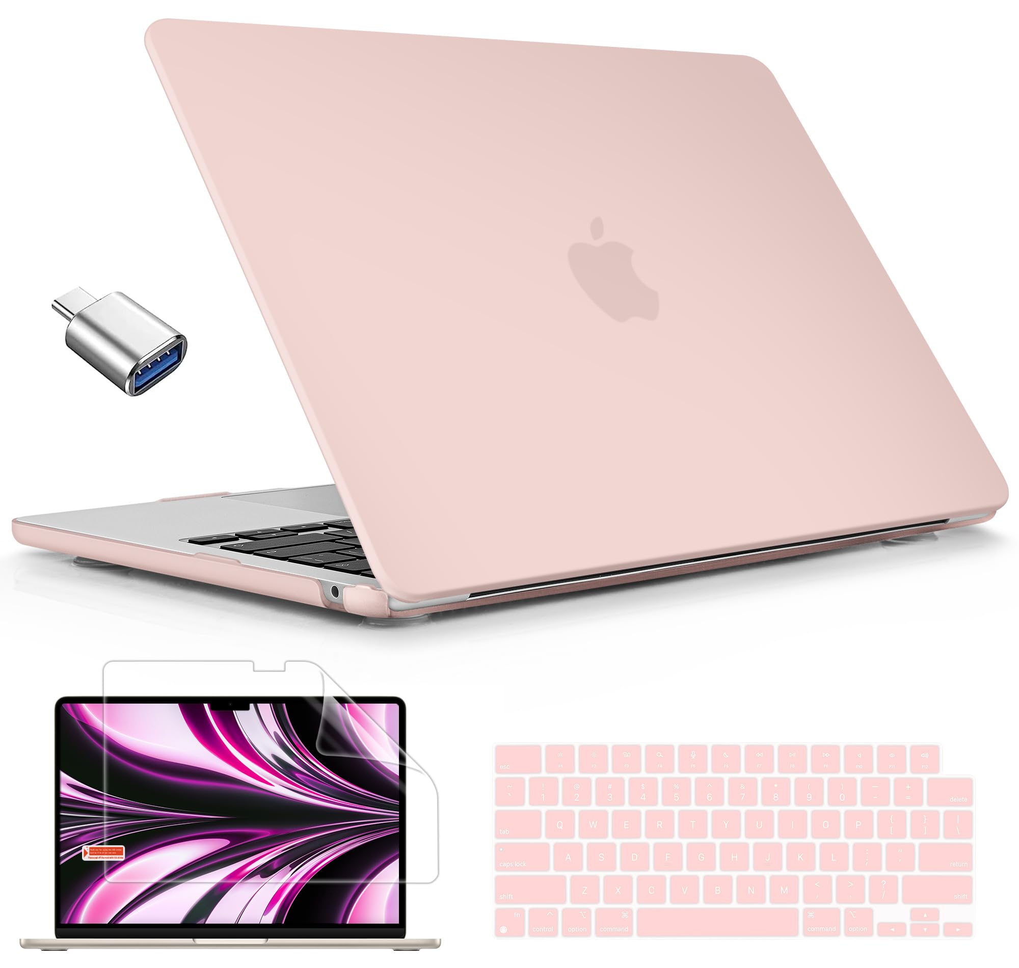 Photo 1 of Mektron Case for MacBook Air 15 INCH 2025 M4 A3241 2024 M3 A3114 /2023 M2 A2941 Case with 15.3" Liquid Retina Display & Touch ID Cover, Plastic Hard Shell with Screen Protector, Matte A-Pink