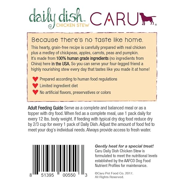 CARU – DAILY DISH CHICKEN STEW, NATURAL ADULT WET DOG FOOD WITH REAL CHUNKS OF CHICKEN, WITH ADDED VITAMINS AND MINERALS, NON-GMO INGREDIENTS (12.5 OZ)