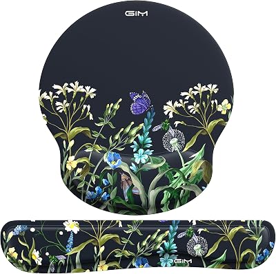 GIM Gaming Mouse Pad and Keyboard Wrist Rest Set Fresh Flowers Memory Foam