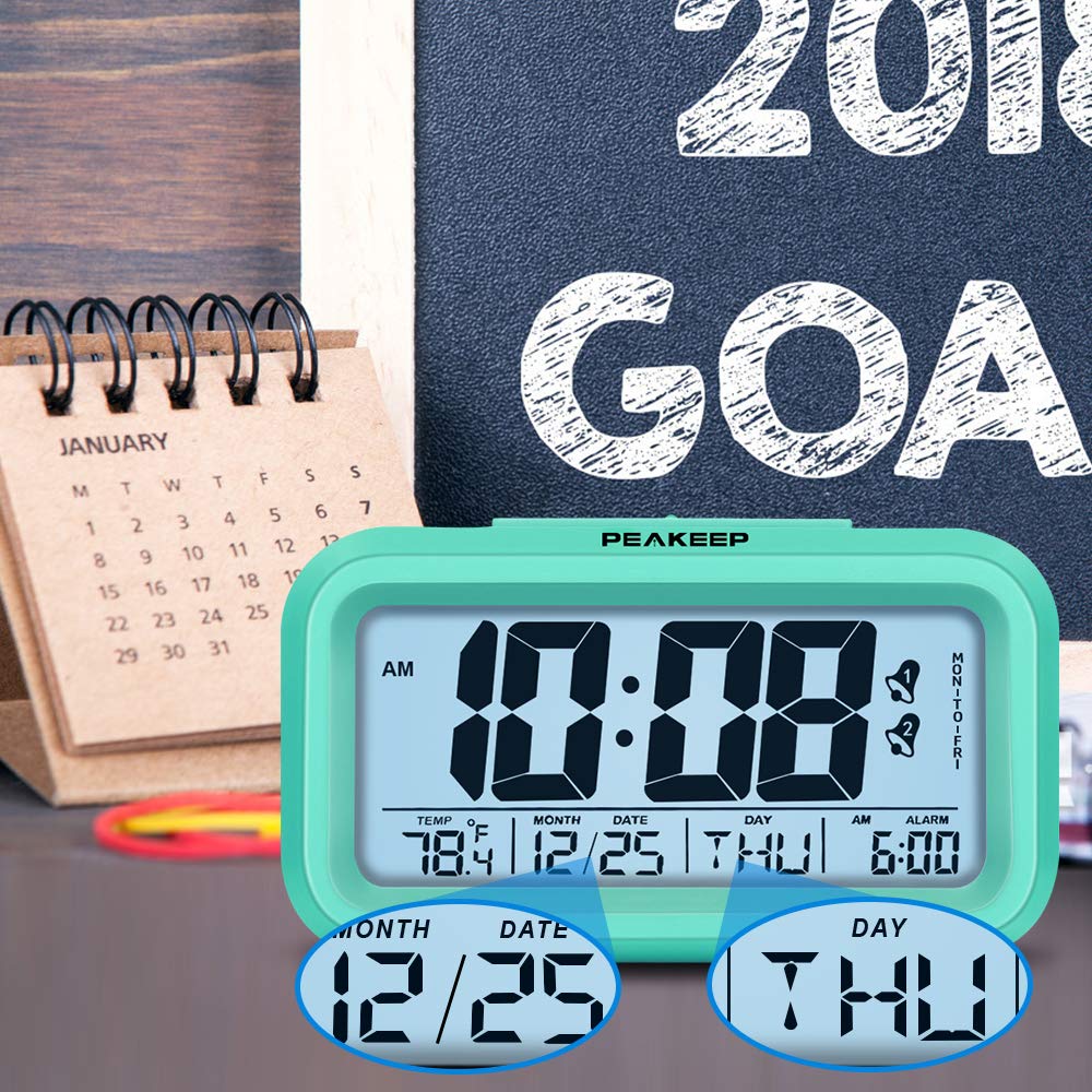 Peakeep Battery Operated Cordless Digital Clock With 2, Dual Alarm For