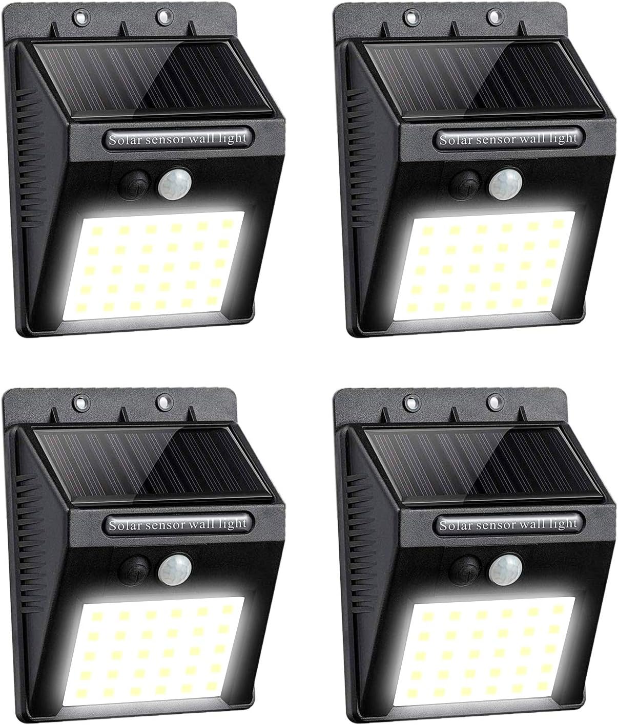 Lavcus 30 LED Luz Solar Exterior Lámparas con Sensor de Movimiento Iluminacion Focos LED Exterior para Jardín Muros Exteriore Patios Terrazas, 4 Piezas [Clase de eficiencia energética A+++]: Amazon.es: Iluminación