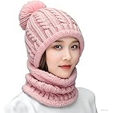 HUAMULAN Women Winter Beanie Hats One Piece Fleece Lined Knit Balaclavas Mask Set Skull Neck Circle Scarf Ski Snow Hat Pompom