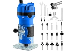 SILVEL Wood Router, 800W Wood Routers for Woodworking, 6.5Amp 1.25HP Hand Wood Router Tool, 30000R/MIN Compact Edge Trimmer with 15 1/4" Router Bit Set, Blue