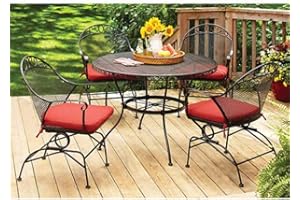 MAVILON Better Homes and Gardens Clayton Court 5-piece Patio Dining Set, Wrought Iron Table and 4 Chairs, Red Cushions, Seats 4