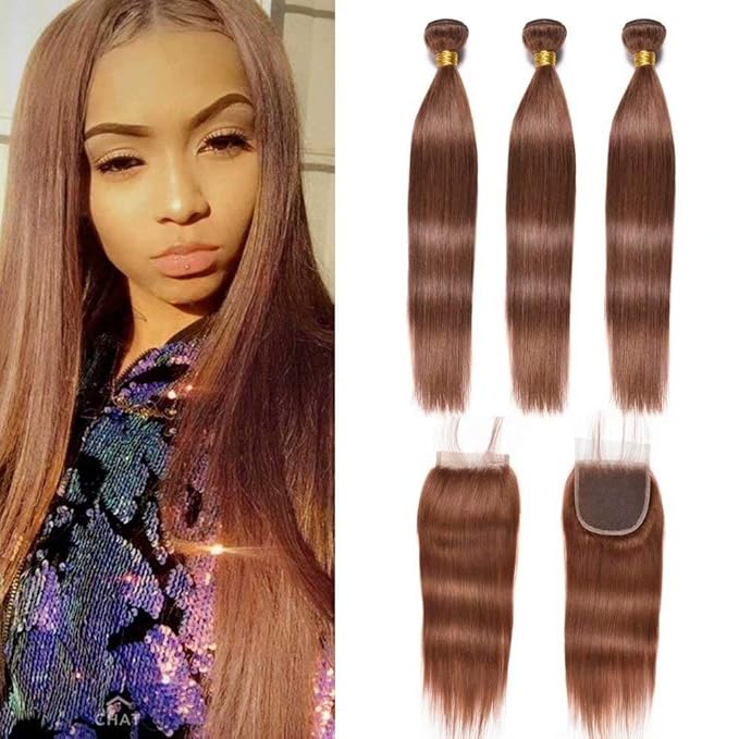 Straight Brazilian Human Hair Bundles with Closure(14 16